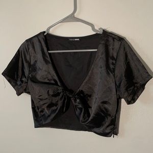 Black silk crop top